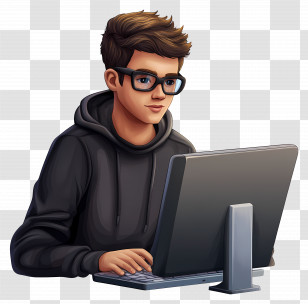 Computer Student - Focused Person Using Computer Transparent PNG