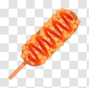 Korea Food - Corn Dog With Ketchup Drizzle Transparent PNG