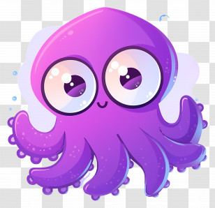Kawaii Octopus - Purple Cartoon Octopus Transparent PNG