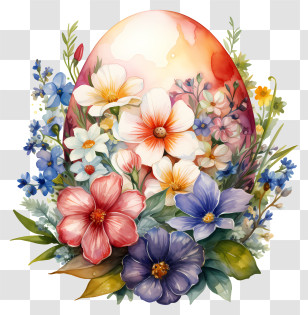 Easter Eggs - Floral Egg With Spring Flowers Transparent PNG