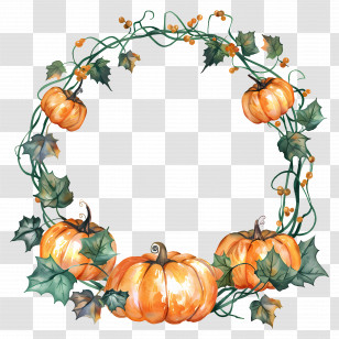Halloween Wreath - Pumpkin Circular Frame For Autumn Design Transparent PNG