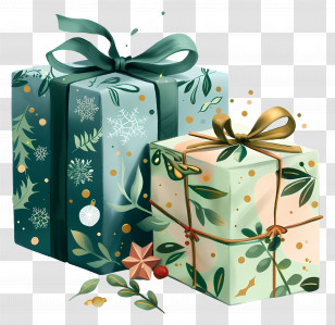 Christmas Gifts - Artistic Gift Boxes With Ribbons Illustration Transparent PNG