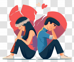 Couple Divorce - Sad Couple With Broken Heart Illustration Transparent PNG