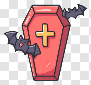 Cute Coffin With Cross - Red Coffin With Bats And Cross Transparent PNG