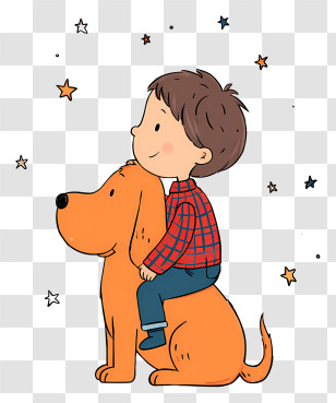 Cute Little Boy With Dog - Boy Sitting On A Dog With Stars Illustration Transparent PNG