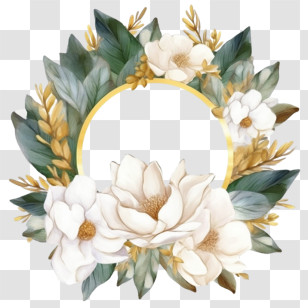 Magnolia Flower Wreath
 - Floral Wreath With White Flowers And Green Leaves Transparent PNG