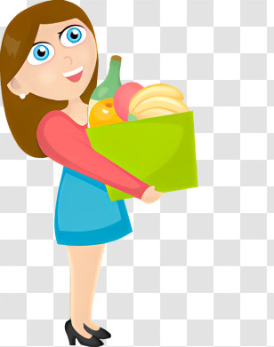 Cartoon Image - Cartoon Woman Holding Grocery Box Transparent PNG