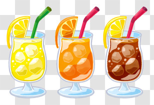 Juice - Cartoon Glasses Of Juice With Lemon Garnish Transparent PNG