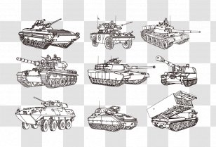 Tank Euclidean Vector Silhouette Illustration - Black And White - A Variety Of Hand-painted Model Weapon Transparent PNG