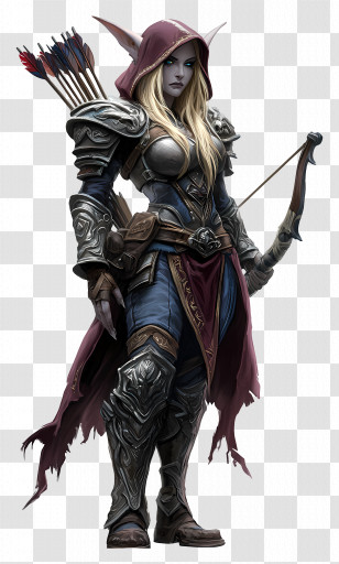 Sylvanas Windrunner - Elf Archer With Bow And Arrows Transparent PNG