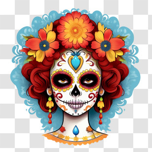 Sugar Skull - Colorful Sugar Skull Face For Dia De Los Muertos Transparent PNG
