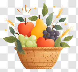 Fruits Vegetables Harvest Basket - Autumn Fruit Basket Illustration Transparent PNG