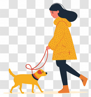 Woman Walking Dog - Woman Walking Dog In Yellow Coat Transparent PNG