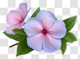 Elegant Periwinkle Flower - Pink-Lilac Periwinkle Flowers With Leaves Transparent PNG