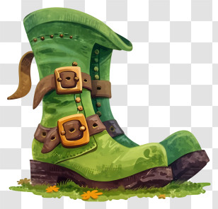 Watercolor Style Leprechaun Shoes - Green Boots With Straps And Buckles Transparent PNG