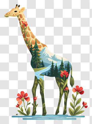 Nature Giraffe - Scenic Giraffe Landscape Art Transparent PNG