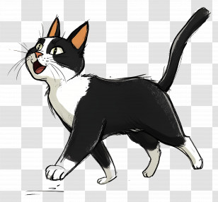 Cat Walking - Cute Black And White Cartoon Cat Transparent PNG