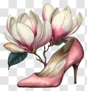 Pink High Heel Shoe - Pink High Heel Shoe With Flowers Transparent PNG