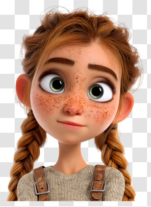 Freckled Girl With Braids - Cute Animated Girl Character With Braids Transparent PNG