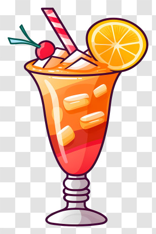Orange Drink - Orange Cocktail With Cherry And Lemon Transparent PNG