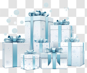 Gift Boxes - Snow-Themed Holiday Gift Boxes In Blue And Silver Transparent PNG