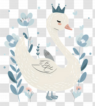 Cute Swan - Cute Swan With Crown Among Flowers Transparent PNG