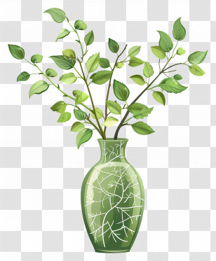 Green Vase - Green Leaf Branches In Decorative Vase Transparent PNG