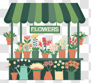 Flower Shop - Illustrative Flower Stall With Potted Plants Transparent PNG