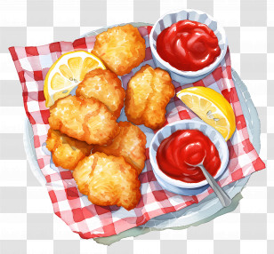 Fried Chicken Nuggets - Fried Nuggets With Ketchup And Lemon Transparent PNG