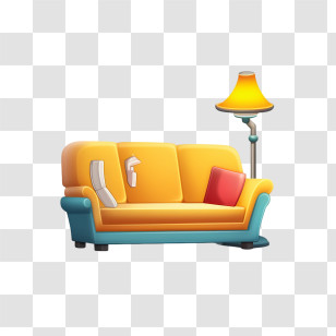 Couch And Lamp - Comfortable Sofa With Lamp And Cushion Transparent PNG