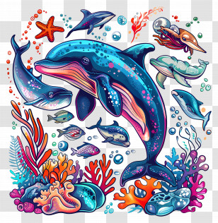 Underwater Wildlife - Colorful Marine Life Illustration Transparent PNG