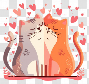 Cats In Love - Two Cats In Love With Hearts Transparent PNG