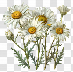 Vintage Flowers - Delicate White Daisies In Botanical Artwork Transparent PNG