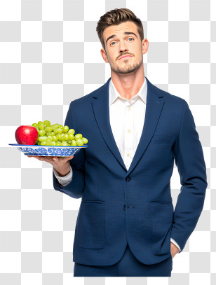 Businessman Holding Fruits Plate - Man Presenting Fruit Platter Transparent PNG