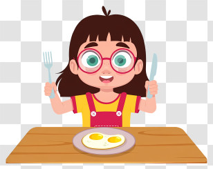 Cute Girl Eating Breakfast - Girl Ready To Eat Eggs Transparent PNG
