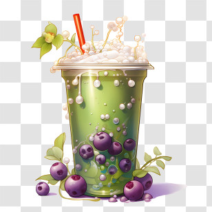 Matcha Bubble Tea - Green Bubble Tea With Blueberries Illustration Transparent PNG