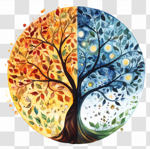 September Equinox - Tree Representing Different Seasons Transparent PNG