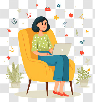 Lady Online Shopping - Woman Shopping Online Illustration Transparent PNG