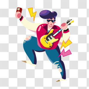 Electric Guitar - Rockstar With Guitar Performing Transparent PNG