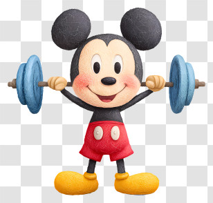 Mickey Mouse Lifting Barbell - Cartoon Mouse Lifting Weights Transparent PNG