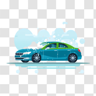 Car Wash - Blue Car With Soap Bubbles Transparent PNG