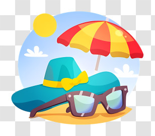 Icon - Summer Hat, Umbrella, And Sunglasses Transparent PNG
