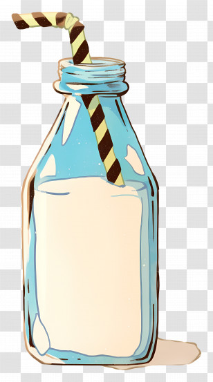Milk Bottle - Milk Bottle With Straw Illustration Transparent PNG