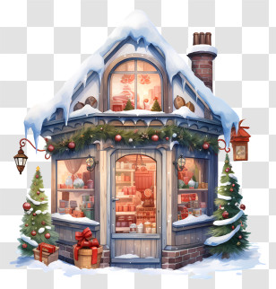 Small Snowy Building - Christmas Bakery House With Holiday Sweets And Snow Transparent PNG
