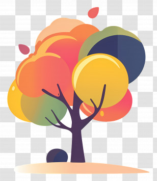 Tree - Cartoon Autumn Tree With Colorful Foliage Transparent PNG