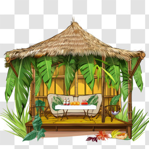 Sukkot - Tropical Bamboo Hut With Leaves Transparent PNG