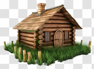 Wooden Cabin - Cozy Log Cabin In A Grassy Field Transparent PNG