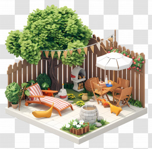 Summer Yard - Cozy Backyard With Furniture And Tree Transparent PNG