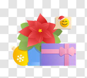 Holiday Gifts - Christmas Decoration With Gifts And Poinsettia Transparent PNG