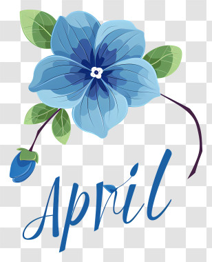 April - April Flower With Blue Script Design Transparent PNG